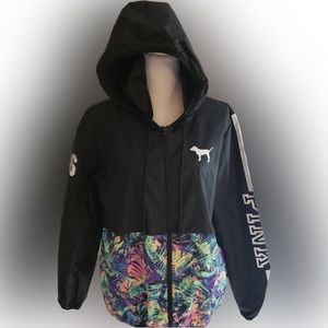 🌦️Victoria Secret Pink Rare Neon Tropical Windbreaker Rain Jacket🤑FINAL PRICE